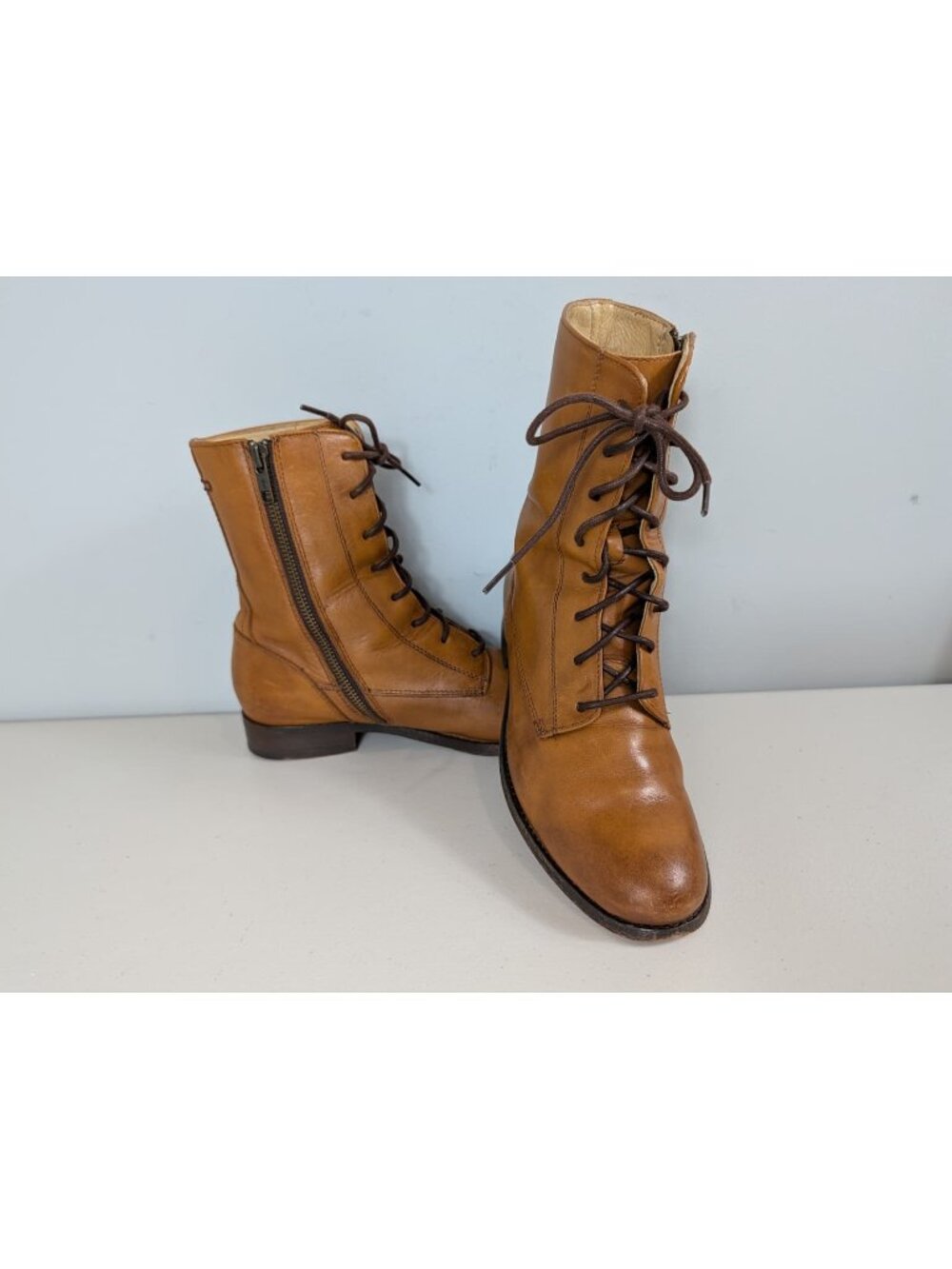 Frye melissa lace short boots in brown leather women's size 7.5B